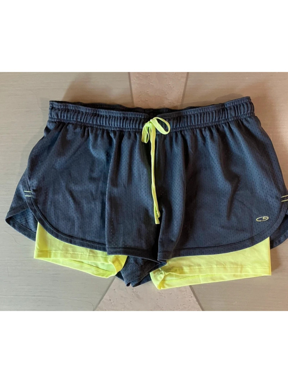C9 by Champion Running Shorts, Charcoal and Neon, Womens XL, 2 in 1